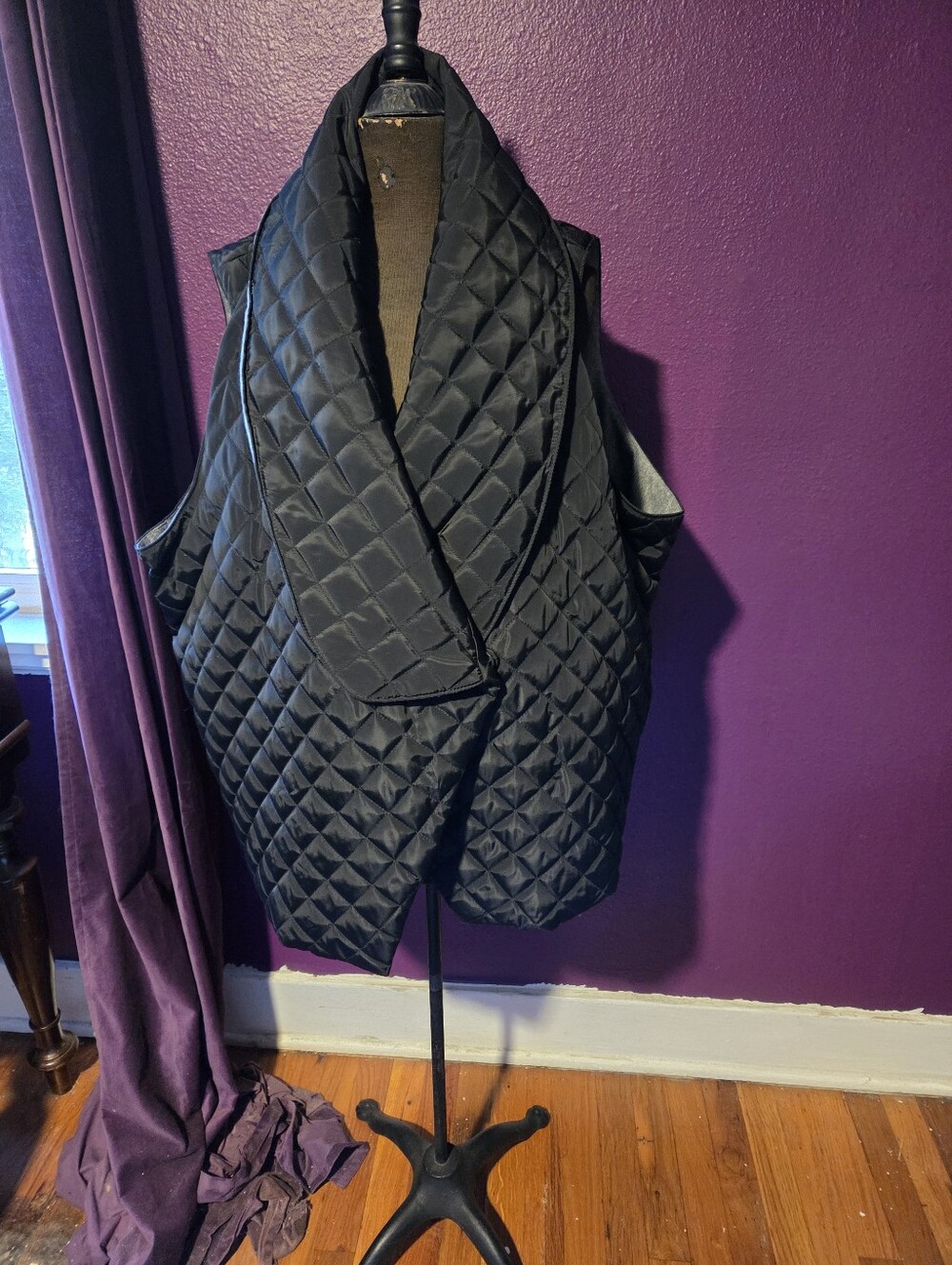Soft Surroundings Quilted Black, Shawl Collar Sleeveless Wrap Vest 3X